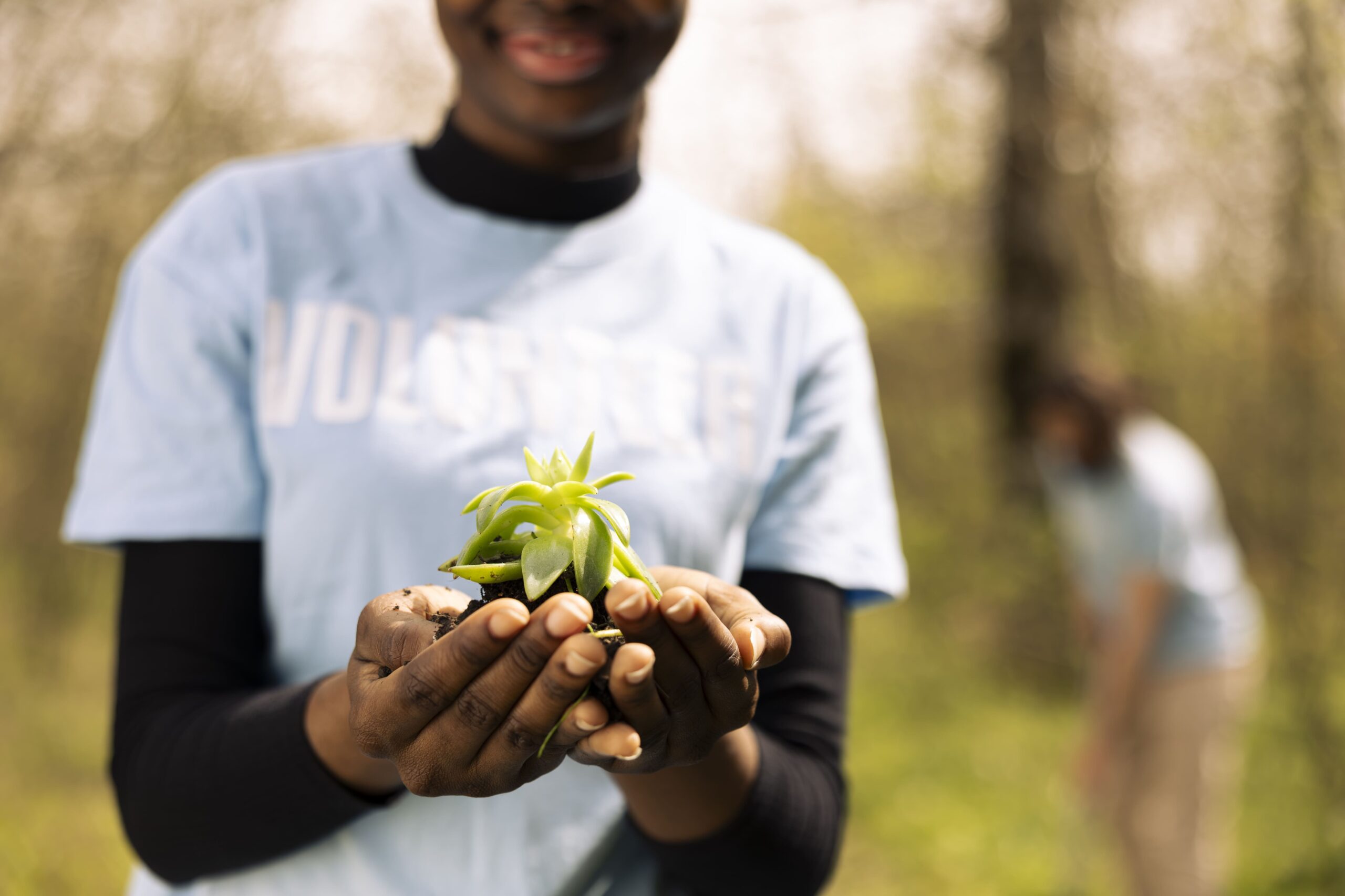 african-american-teenager-advocating-ecology-by-holding-small-plant african-american-teenager-advocating-ecology-by-holding-small-plant